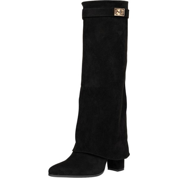 Salinyang Overlay Boots Damen kniehoch mit Blockabsatz & elegantem Schaft Stiefel
