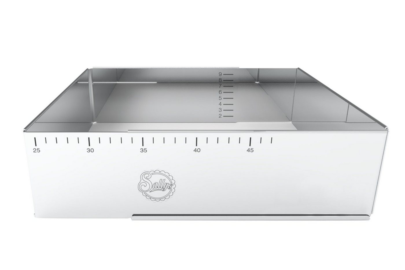 Sallys Backrahmen Hochwertiger verstellbare Backform V2, Edelstahl, 24×19 bis 32×46 cm, (extra Hoch, 1 tlg., Mit Innen- & Außenskalierung, präzises Backen, pfle – Bild 2 von 5
