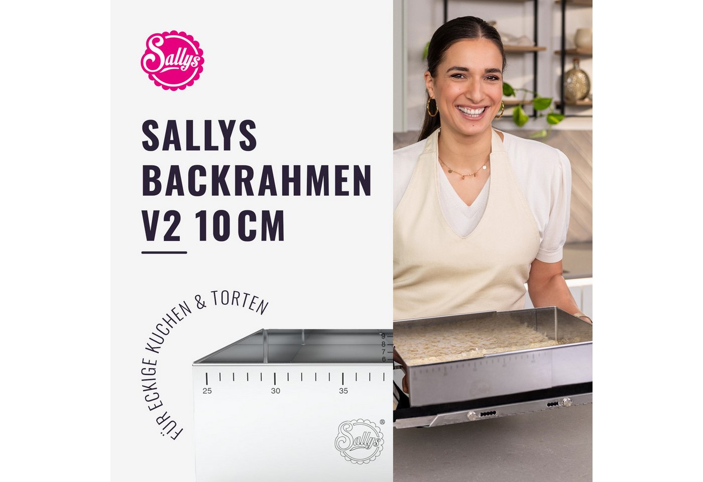 Sallys Backrahmen Hochwertiger verstellbare Backform V2, Edelstahl, 24×19 bis 32×46 cm, (extra Hoch, 1 tlg., Mit Innen- & Außenskalierung, präzises Backen, pfle – Bild 5 von 5