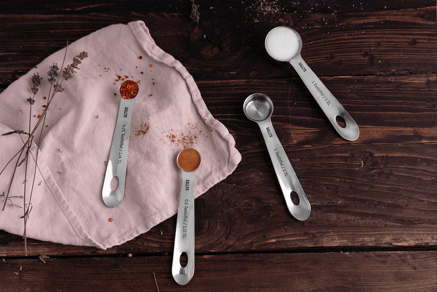 Sallys Messlöffel Set 4 Teilig - 0,25 TL / 0,5 TL / 1 TL / 1 EL, (4-St., Teilig) – Bild 5 von 5