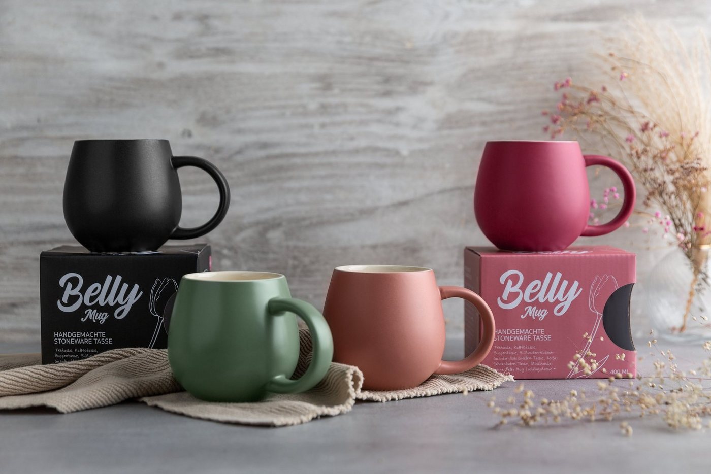 Sallys Tasse Belly Mug, handgemacht aus 400 ml, langer Wärmespeicher durch 100 % Steingut – Bild 2 von 5