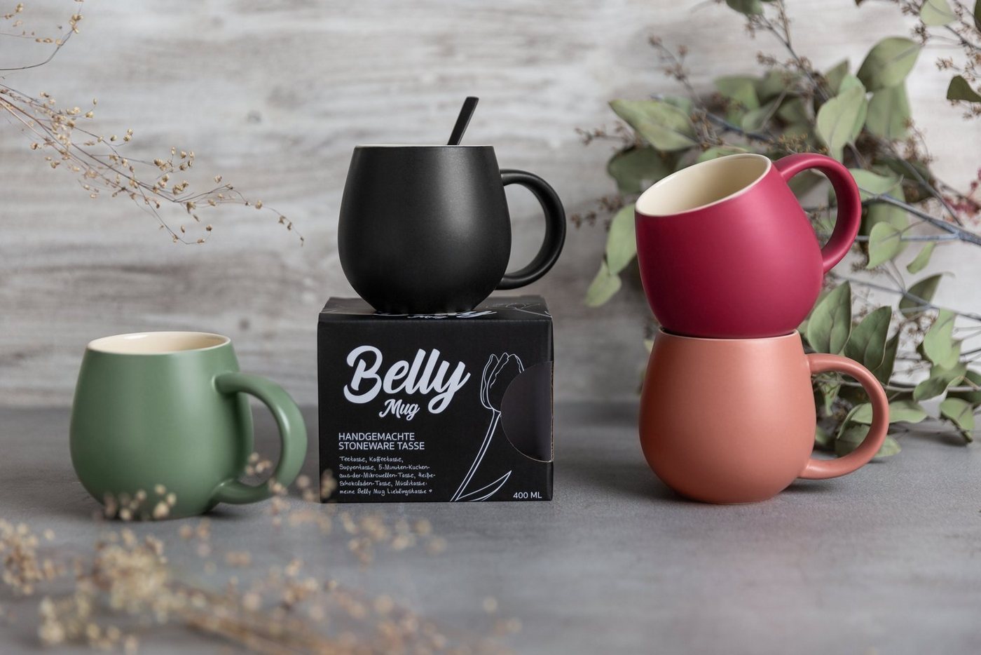 Sallys Tasse Belly Mug, handgemacht aus 400 ml, langer Wärmespeicher durch 100 % Steingut – Bild 3 von 5