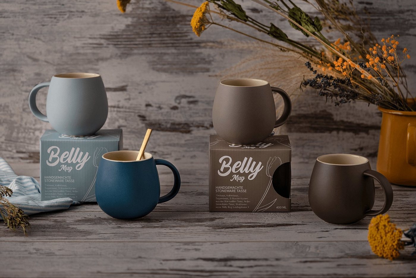 Sallys Tasse Belly Mug, handgemacht aus 400 ml, langer Wärmespeicher durch 100 % Steingut – Bild 4 von 4
