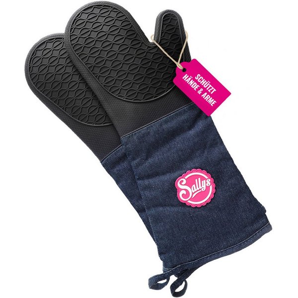 Sallys Topfhandschuhe Backhandschuhe, lange Baumwollmanschetten bis 230 °C, Zweifach vernäht, Für Rechts-und Linkshänder geeignet