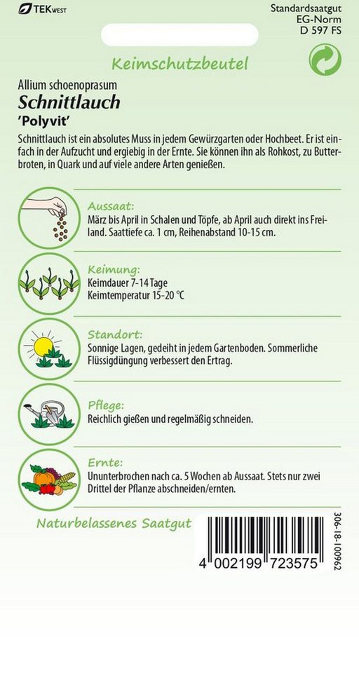 SAMEN PFANN Kräutersamen Schnittlauch, Polyvit - Gewürz Saatgut Schnittlauch-Samen, Allium schoenoprasum – Bild 2 von 2