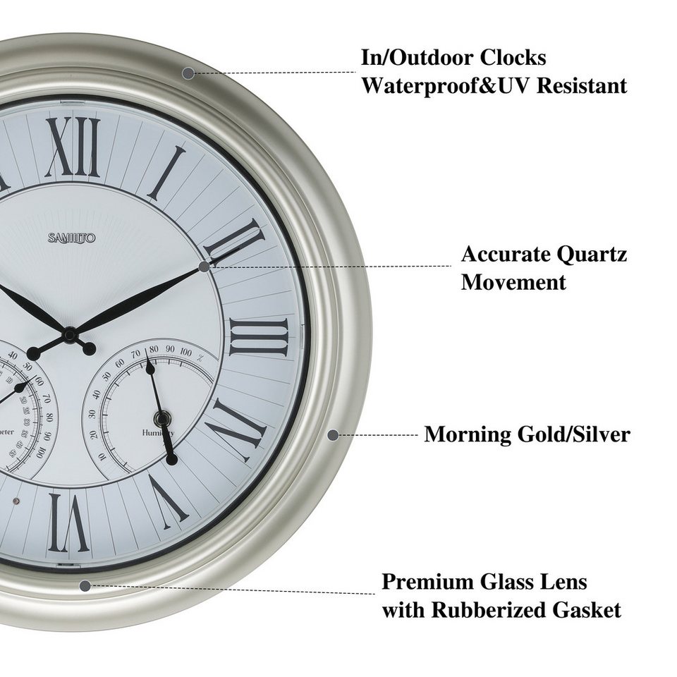 Samilito Wanduhr 45,7 cm Indoor-Outdoor-Uhr beleuchtet, wetterfest, Thermo-Hygrometer – Bild 2 von 5