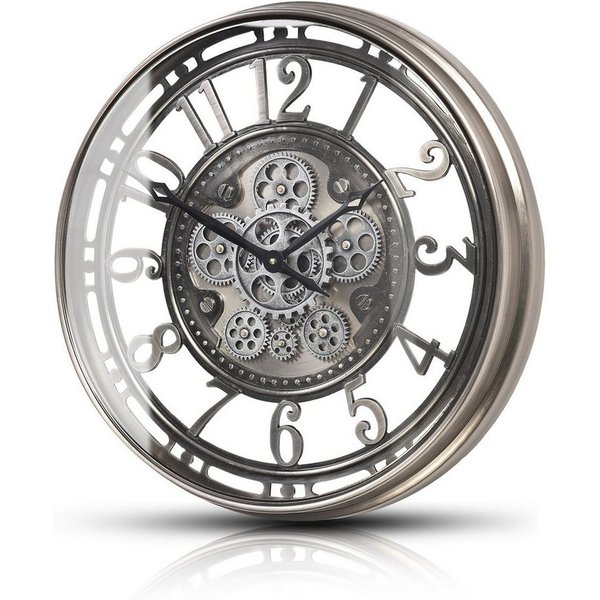 Samilito Wanduhr 53,3 cm mit echtem Bewegungsgetriebe Zahnrädern Silber
