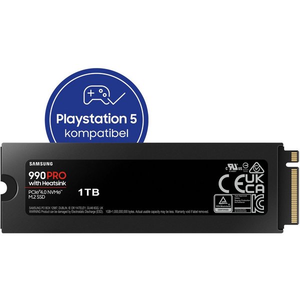 Samsung 990 PRO Heatsink interne SSD (1TB) 2,5" 7450 MB/S Lesegeschwindigkeit, 6900 MB/S Schreibgeschwindigkeit, mit Kühlkörper