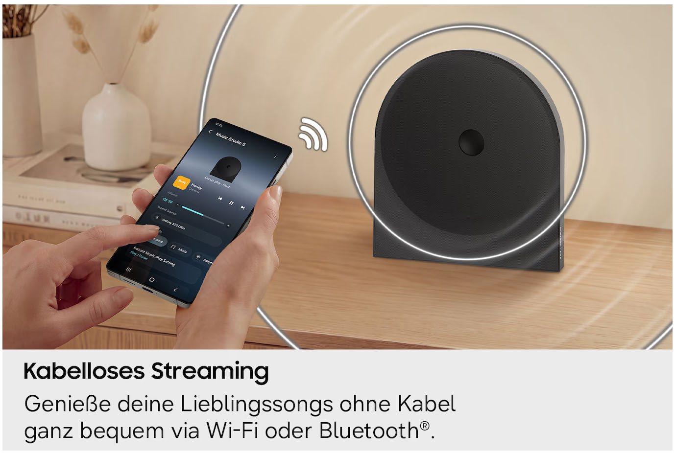 Samsung Music Studio 5 LS50H Bluetooth-Speaker 2.0 (Bluetooth, WLAN (WiFi), 15 W, Dolby Atmos, Bouroullec Dot Design, Stereo 24 Bit/96 kHz, AirPlay) – Bild 4 von 5