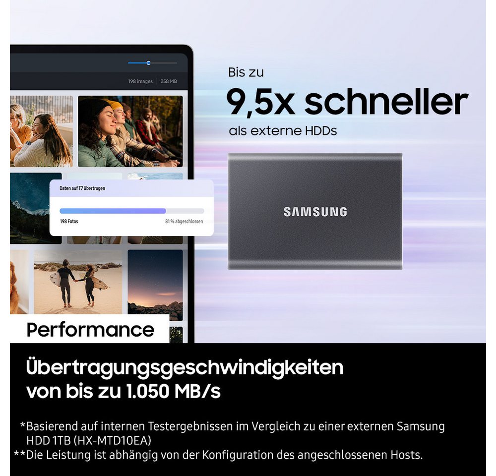 Samsung T7 externe SSD (2 TB) 3,5" 1050 MB/S Lesegeschwindigkeit, 1000 MB/S Schreibgeschwindigkeit – Bild 3 von 5