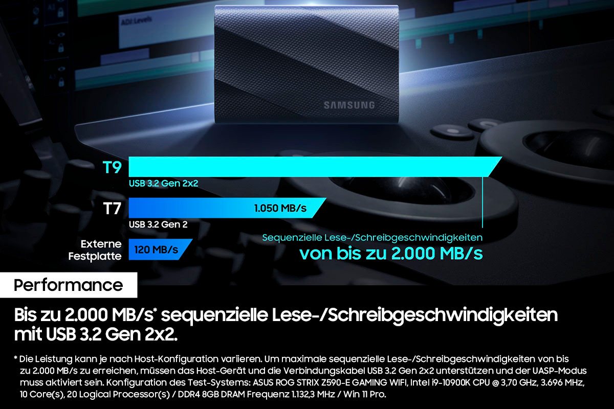 Samsung T9 externe SSD (2 TB) 3,5" 2000 MB/S Lesegeschwindigkeit, 1950 MB/S Schreibgeschwindigkeit – Bild 4 von 5