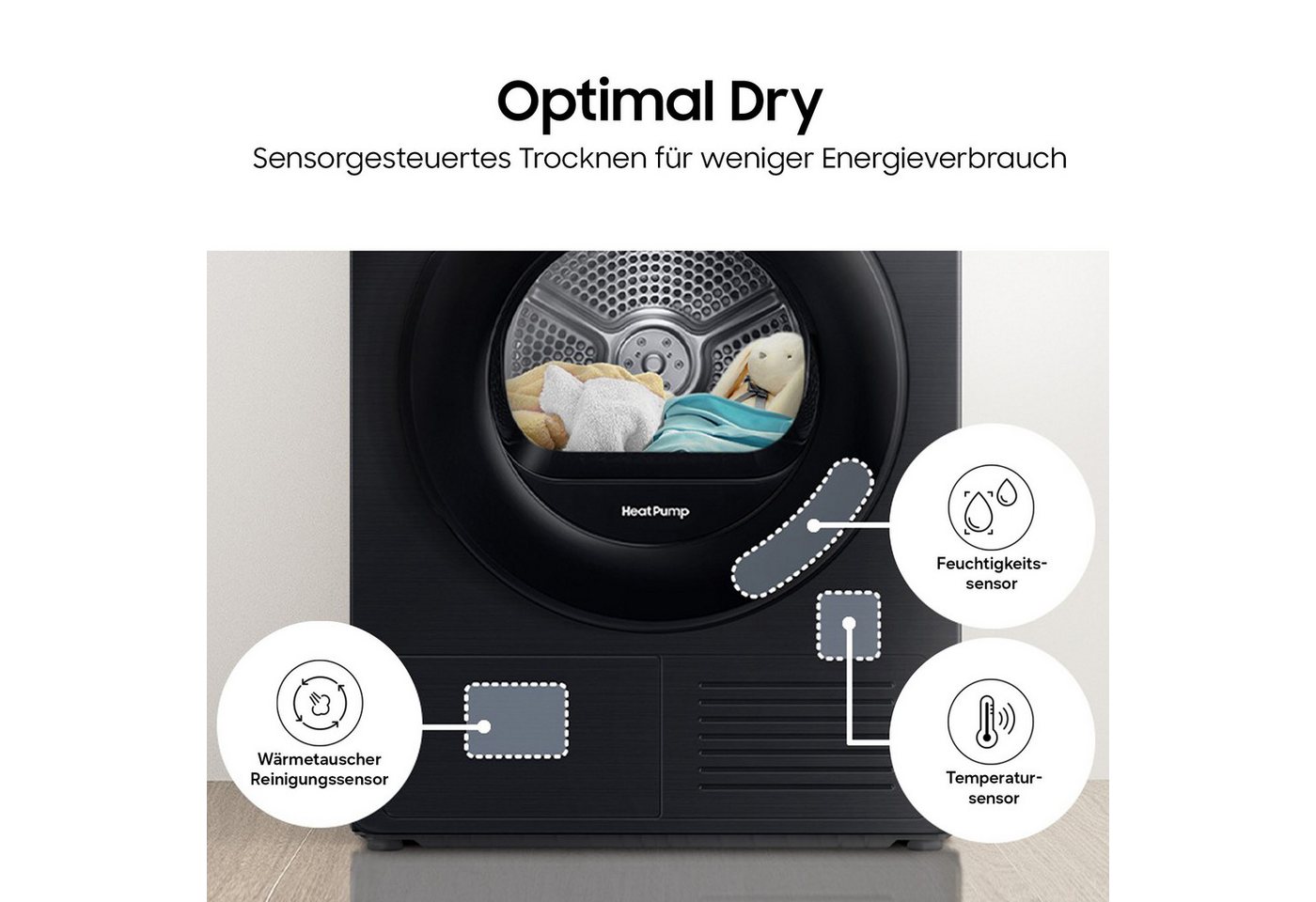 Samsung Wärmepumpentrockner DV5000D DV9D5-CW, Optimal Dry ‑ Intelligent Trocknen mit Sensoren – Bild 3 von 5