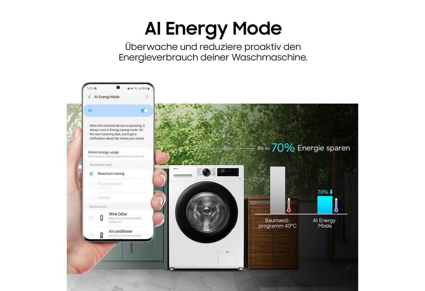 Samsung Waschtrockner WD8400D WD11DB8B85GH, 11 kg, 6 kg, 1400 U/min, Quick Drive™ Option – Volle Waschleistung. Halbe Zeit – Bild 4 von 5