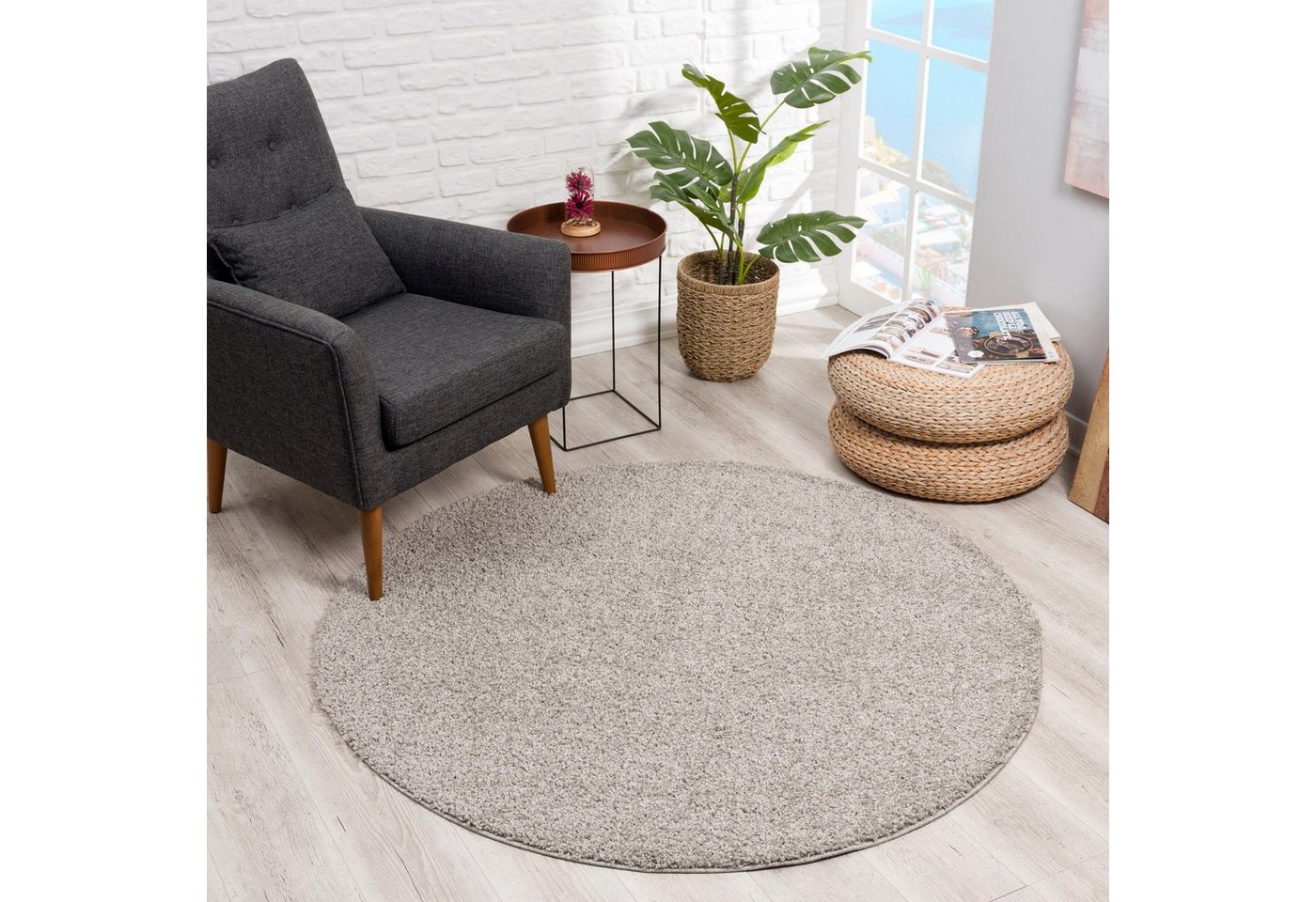 Sanat Hochflor-Teppich LOCA, auch als Läufer und in Rund, rund, Höhe: 30 mm, Wohnzimmer, Langflor, Shaggy, Schlafzimmer – Bild 4 von 5