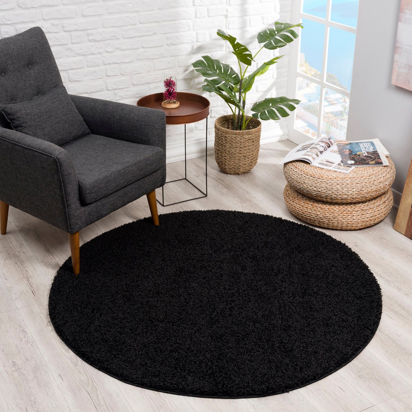Sanat Hochflor-Teppich LOCA, auch als Läufer und in Rund, rund, Höhe: 30 mm, Wohnzimmer, Langflor, Shaggy, Schlafzimmer – Bild 4 von 5