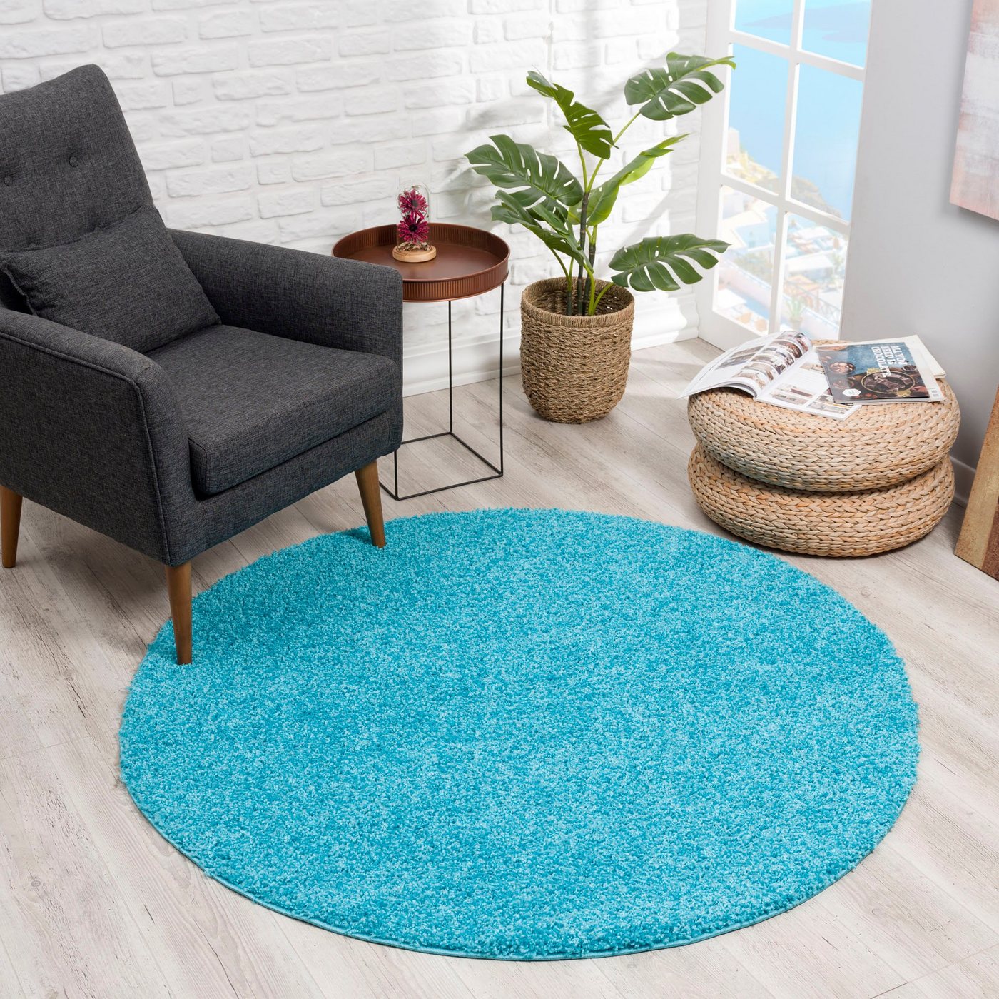 Sanat Hochflor-Teppich LOCA, auch als Läufer und in Rund, rund, Höhe: 30 mm, Wohnzimmer, Langflor, Shaggy, Schlafzimmer – Bild 4 von 5