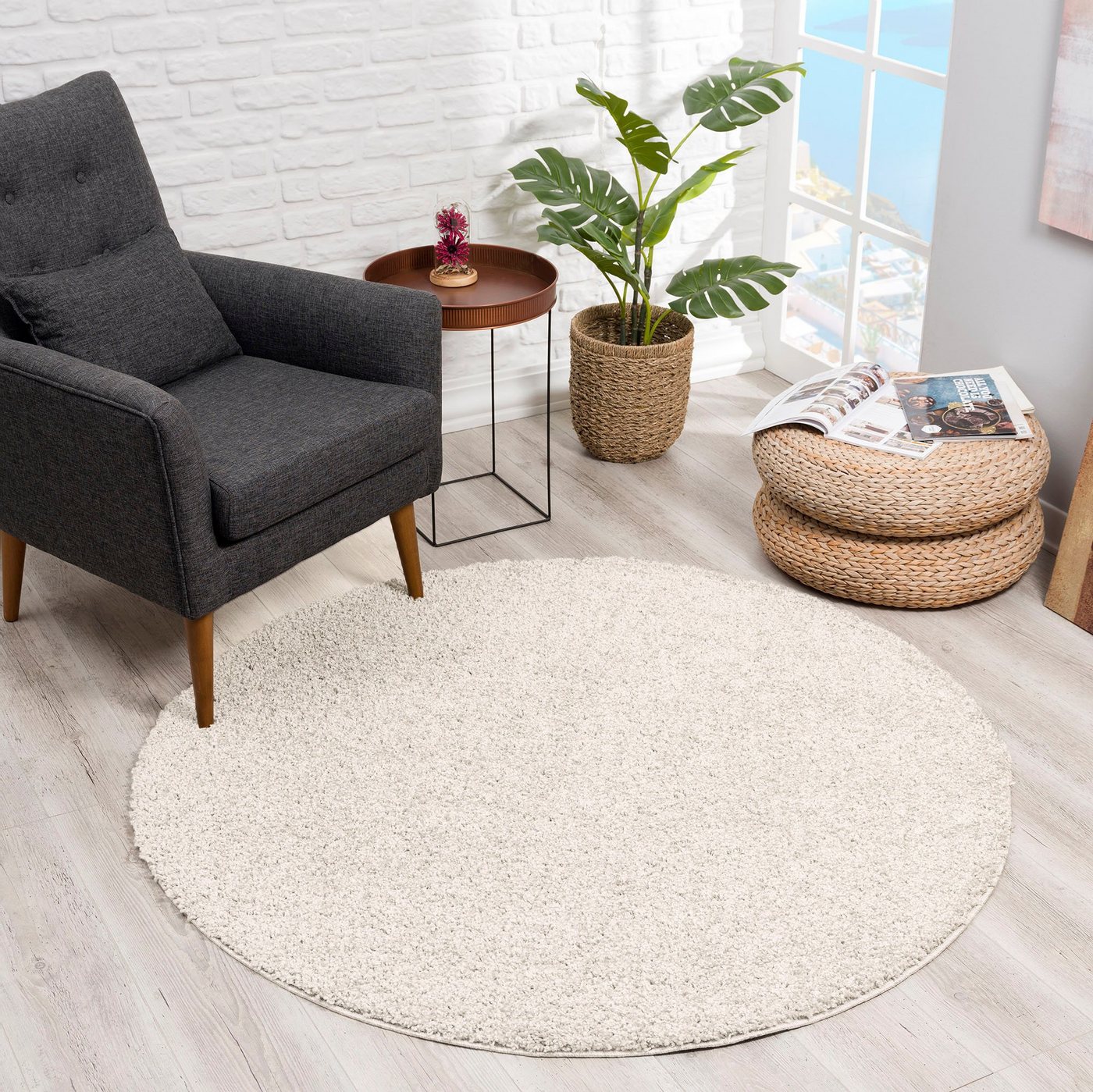 Sanat Hochflor-Teppich LOCA, auch als Läufer und in Rund, rund, Höhe: 30 mm, Wohnzimmer, Langflor, Shaggy, Schlafzimmer – Bild 4 von 5