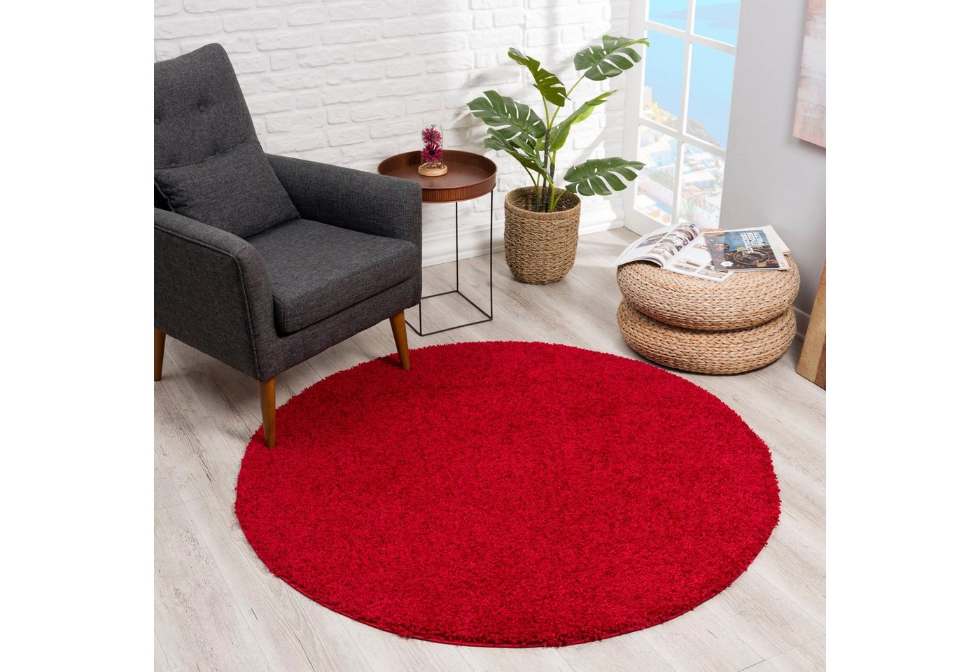 Sanat Hochflor-Teppich LOCA, auch als Läufer und in Rund, rund, Höhe: 30 mm, Wohnzimmer, Langflor, Shaggy, Schlafzimmer – Bild 4 von 5