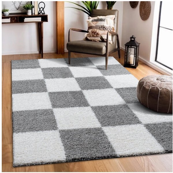 Sanat Hochflor-Teppich Milano 1250, auch als Läufer und in Rund, rechteckig, Höhe: 30 mm, Hochflor, Shaggy, Karo, Wohnzimmer, Schlafzimmer