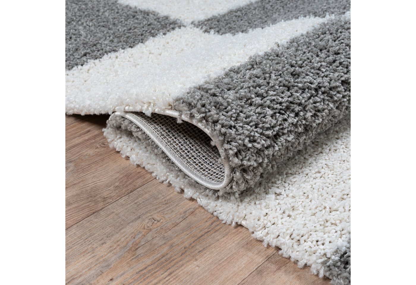 Sanat Hochflor-Teppich Milano 1250, auch als Läufer und in Rund, rechteckig, Höhe: 30 mm, Hochflor, Shaggy, Karo, Wohnzimmer, Schlafzimmer – Bild 3 von 5