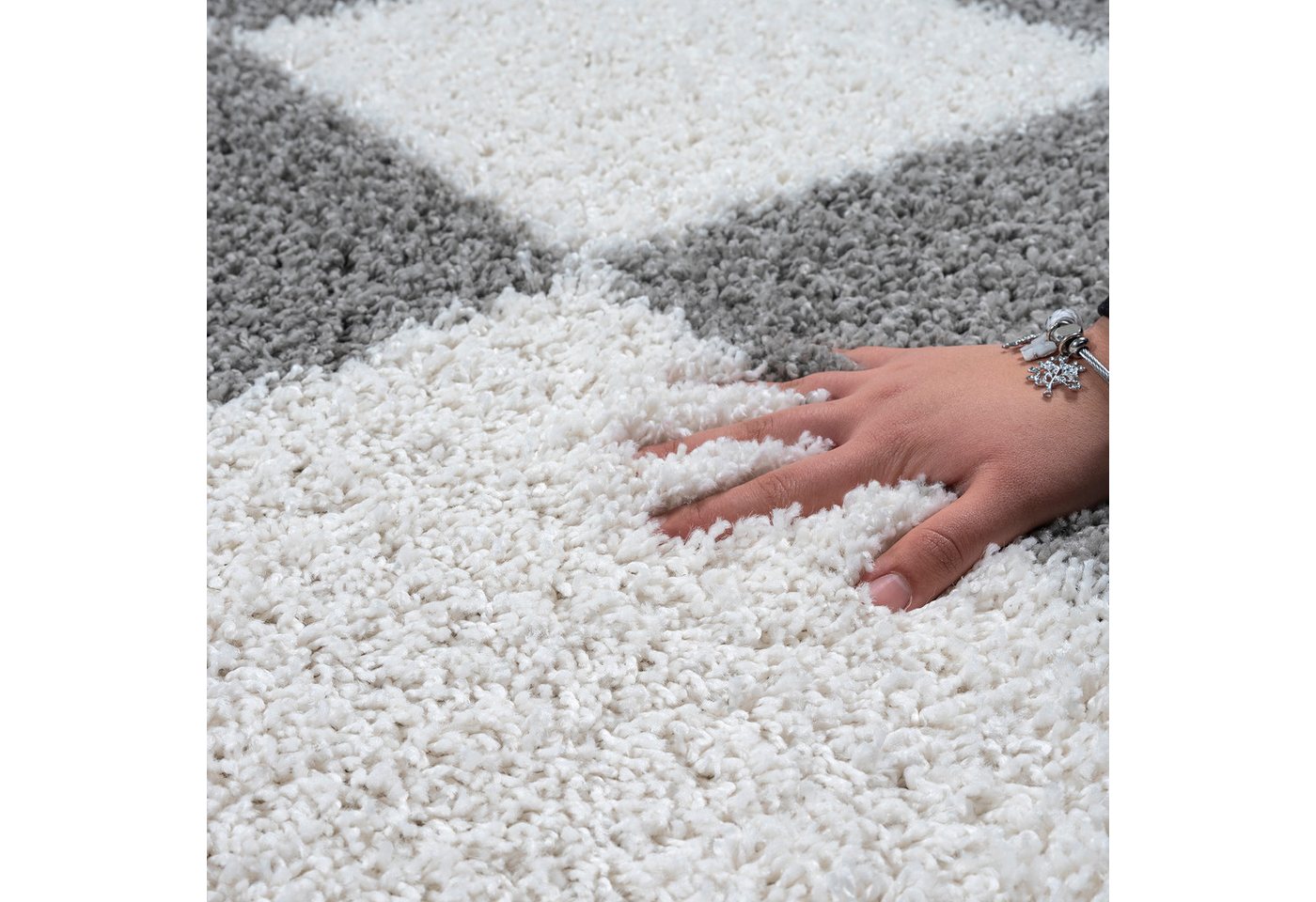 Sanat Hochflor-Teppich Milano 1250, auch als Läufer und in Rund, rechteckig, Höhe: 30 mm, Hochflor, Shaggy, Karo, Wohnzimmer, Schlafzimmer – Bild 5 von 5