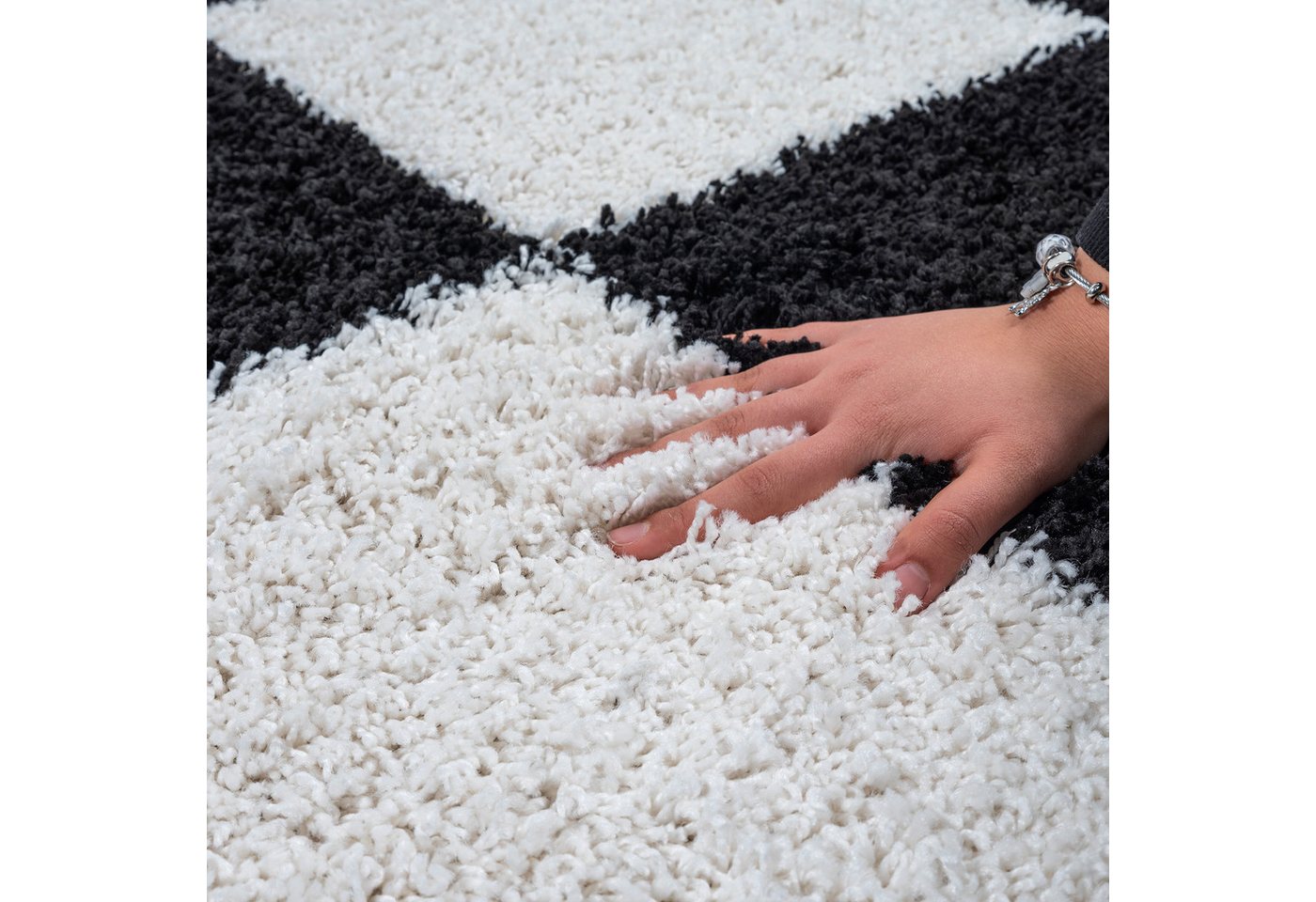 Sanat Hochflor-Teppich Milano 1250, auch als Läufer und in Rund, rund, Höhe: 30 mm, Hochflor, Shaggy, Karo, Wohnzimmer, Schlafzimmer – Bild 3 von 5