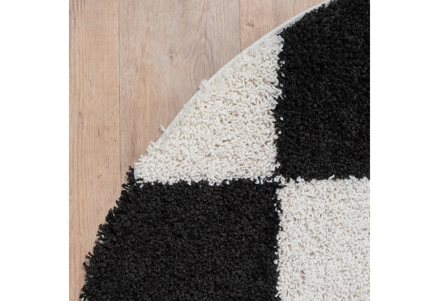 Sanat Hochflor-Teppich Milano 1250, auch als Läufer und in Rund, rund, Höhe: 30 mm, Hochflor, Shaggy, Karo, Wohnzimmer, Schlafzimmer – Bild 4 von 5
