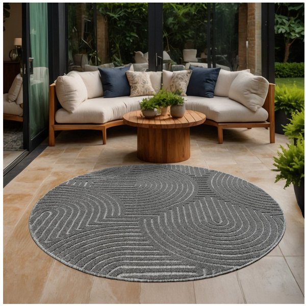 Sanat Teppich Berlin 1, auch als Läufer und in Rund, rund, Höhe: 6 mm, In -und Outdoor geeignet, Außenbereich, Terrasse, Balkon, auch Läufer