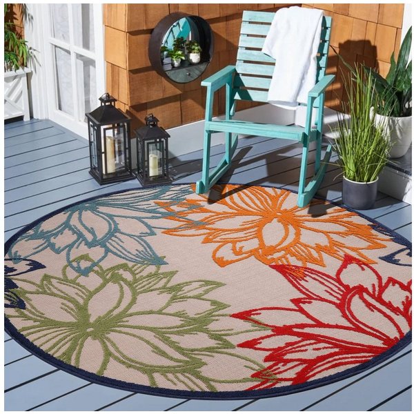 Sanat Teppich Floral 2 Outdoor, auch als Läufer und rund, rund, Höhe: 6 mm, In- und Outdoor geeignet, Blumen, Balkon, Terrasse, Außenbereich