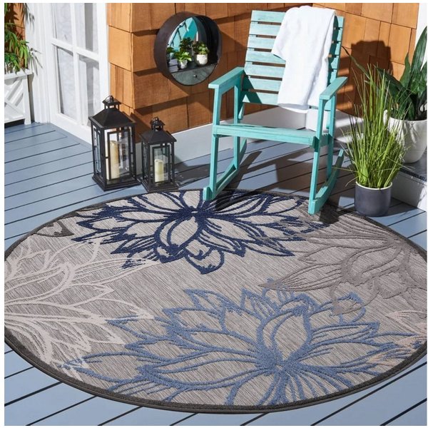 Sanat Teppich Floral 2 Outdoor, auch als Läufer und rund, rund, Höhe: 6 mm, In- und Outdoor geeignet, Blumen, Balkon, Terrasse, Außenbereich