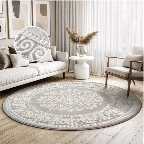 Sanat Teppich Harmony 3204, auch als Läufer und rund, rund, Höhe: 12 mm, Wohnzimmer, Kurzflor, modern, Orient Optik, Schlafzimmer