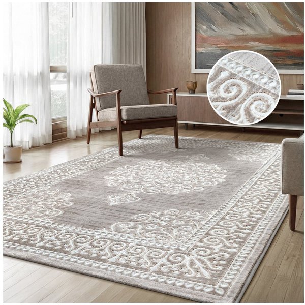 Sanat Teppich Harmony 3204, auch als Läufer und rund, rechteckig, Höhe: 12 mm, Wohnzimmer, Kurzflor, modern, Orient Optik, Schlafzimmer