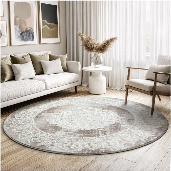 Sanat Teppich Harmony 3205, auch als Läufer und rund, rund, Höhe: 12 mm, Wohnzimmer, Kurzflor, modern, Orient Optik, Schlafzimmer