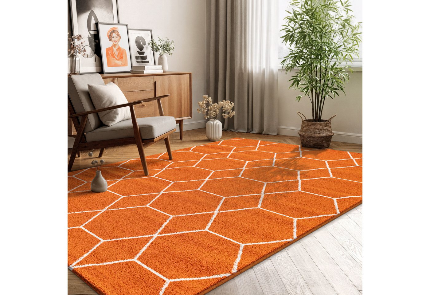 Sanat Teppich Trellis, auch als Läufer und Rund, rechteckig, Höhe: 10 mm, Kurzflor, skandi, boho, große Farbauswahl, alle Räume – Bild 2 von 5