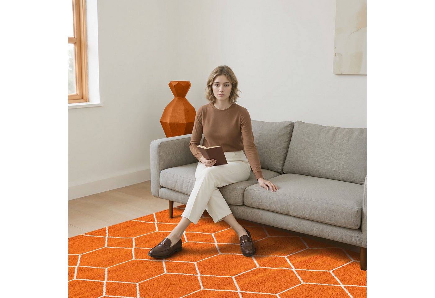 Sanat Teppich Trellis, auch als Läufer und Rund, rechteckig, Höhe: 10 mm, Kurzflor, skandi, boho, große Farbauswahl, alle Räume – Bild 3 von 5