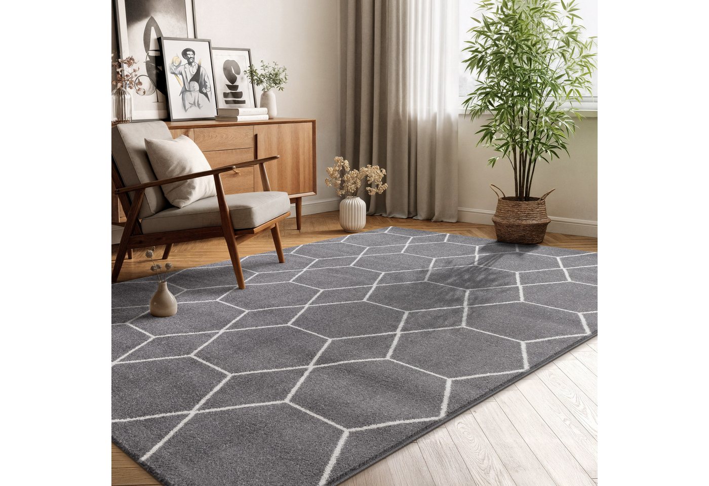 Sanat Teppich Trellis, auch als Läufer und Rund, rechteckig, Höhe: 10 mm, Kurzflor, skandi, boho, große Farbauswahl, alle Räume – Bild 2 von 5