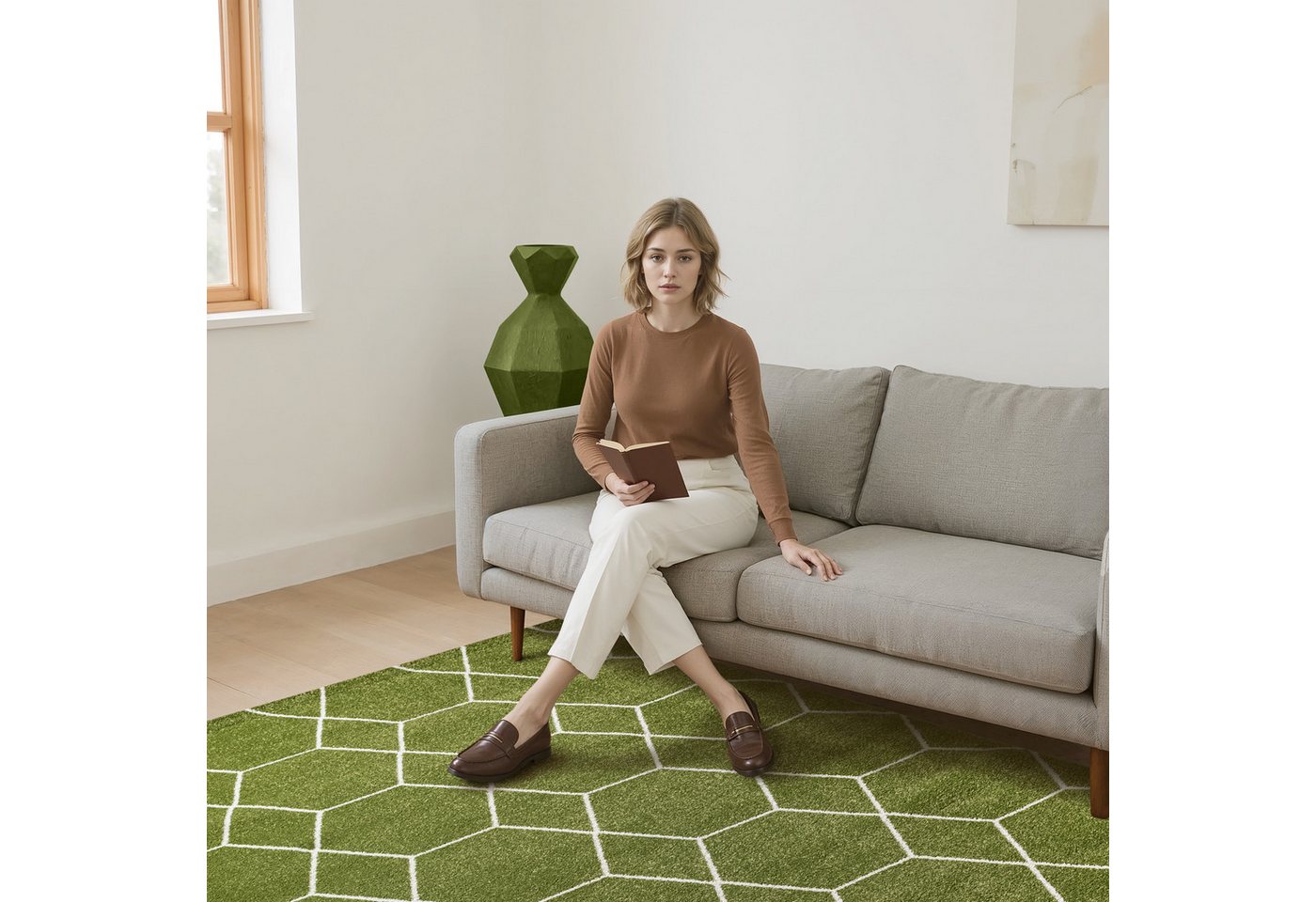 Sanat Teppich Trellis, auch als Läufer und Rund, rechteckig, Höhe: 10 mm, Kurzflor, skandi, boho, große Farbauswahl, alle Räume – Bild 3 von 5