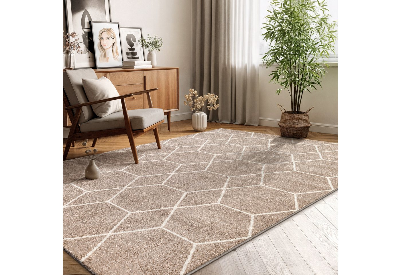 Sanat Teppich Trellis, auch als Läufer und Rund, rechteckig, Höhe: 10 mm, Kurzflor, skandi, boho, große Farbauswahl, alle Räume – Bild 2 von 5