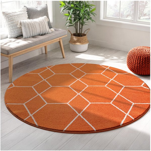 Sanat Teppich Trellis, auch als Läufer und Rund, rund, Höhe: 10 mm, Kurzflor, skandi, boho, große Farbauswahl, alle Räume