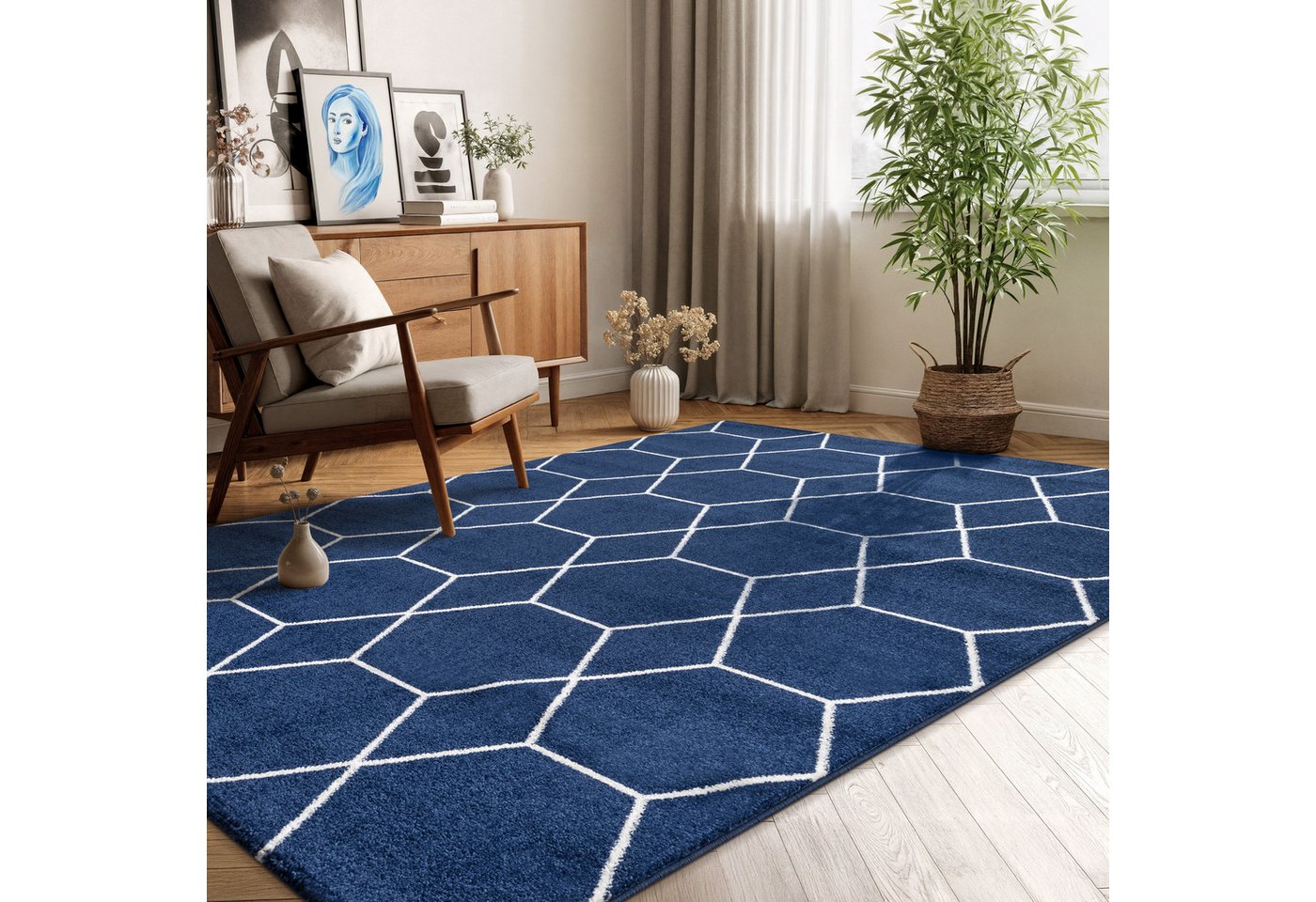 Sanat Teppich Trellis, auch als Läufer und Rund, rechteckig, Höhe: 10 mm, Kurzflor, skandi, boho, große Farbauswahl, alle Räume – Bild 2 von 5