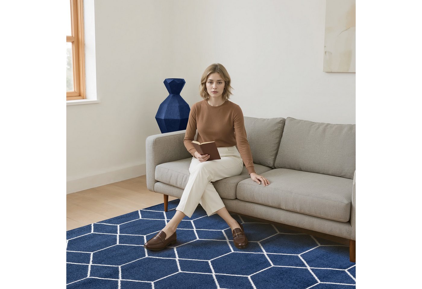 Sanat Teppich Trellis, auch als Läufer und Rund, rechteckig, Höhe: 10 mm, Kurzflor, skandi, boho, große Farbauswahl, alle Räume – Bild 3 von 5
