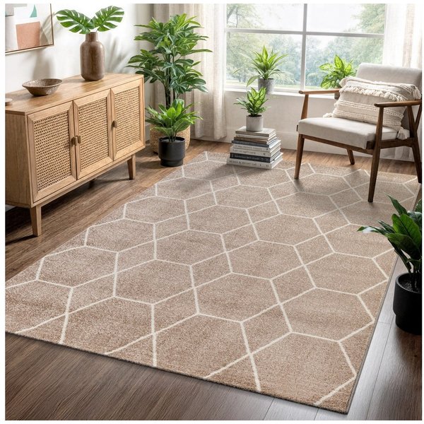 Sanat Teppich Trellis, auch als Läufer und Rund, rechteckig, Höhe: 10 mm, Kurzflor, skandi, boho, große Farbauswahl, alle Räume