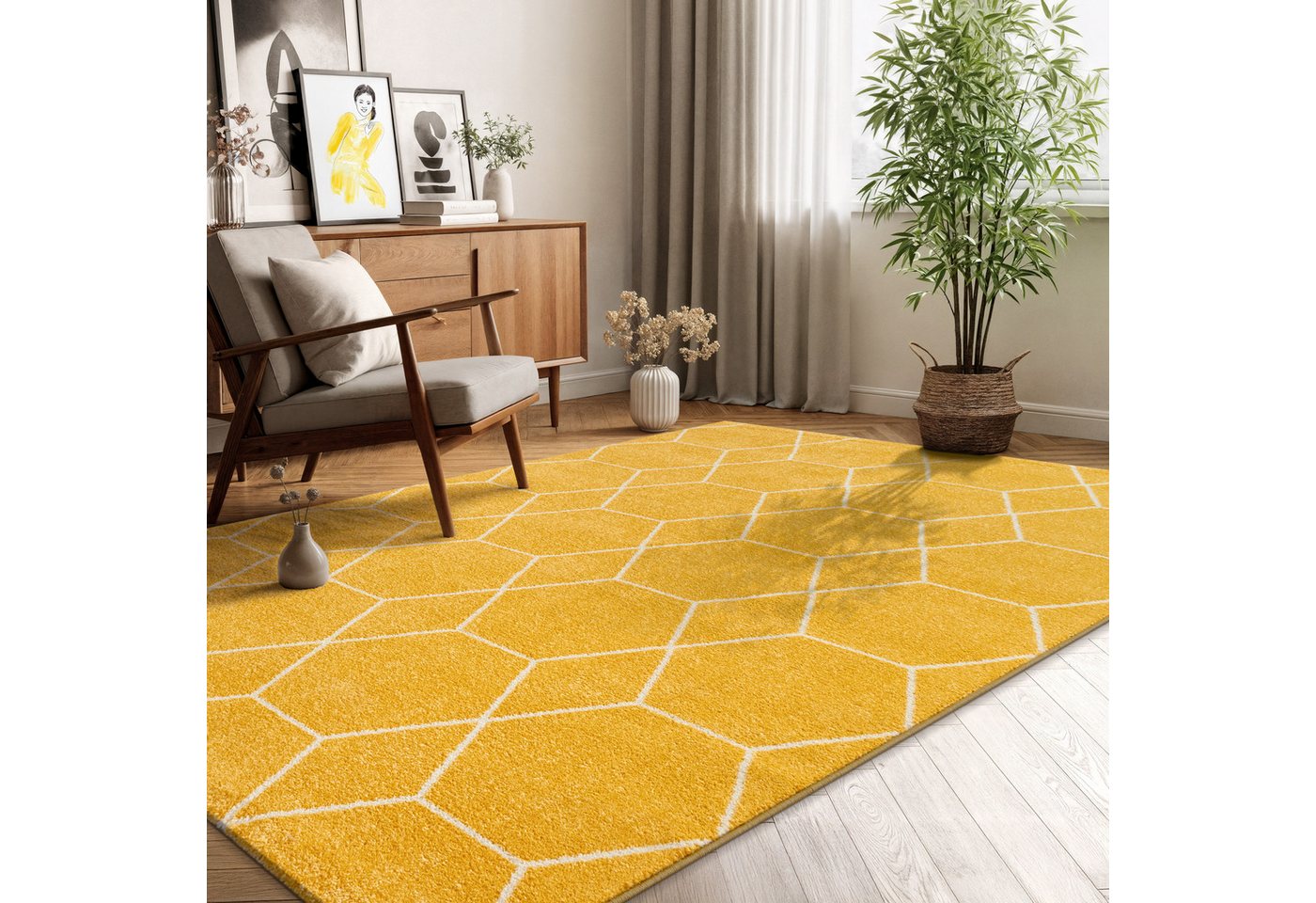 Sanat Teppich Trellis, auch als Läufer und Rund, rechteckig, Höhe: 10 mm, Kurzflor, skandi, boho, große Farbauswahl, alle Räume – Bild 2 von 5