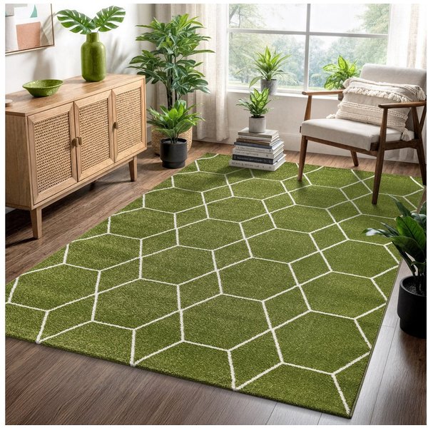 Sanat Teppich Trellis, auch als Läufer und Rund, rechteckig, Höhe: 10 mm, Kurzflor, skandi, boho, große Farbauswahl, alle Räume