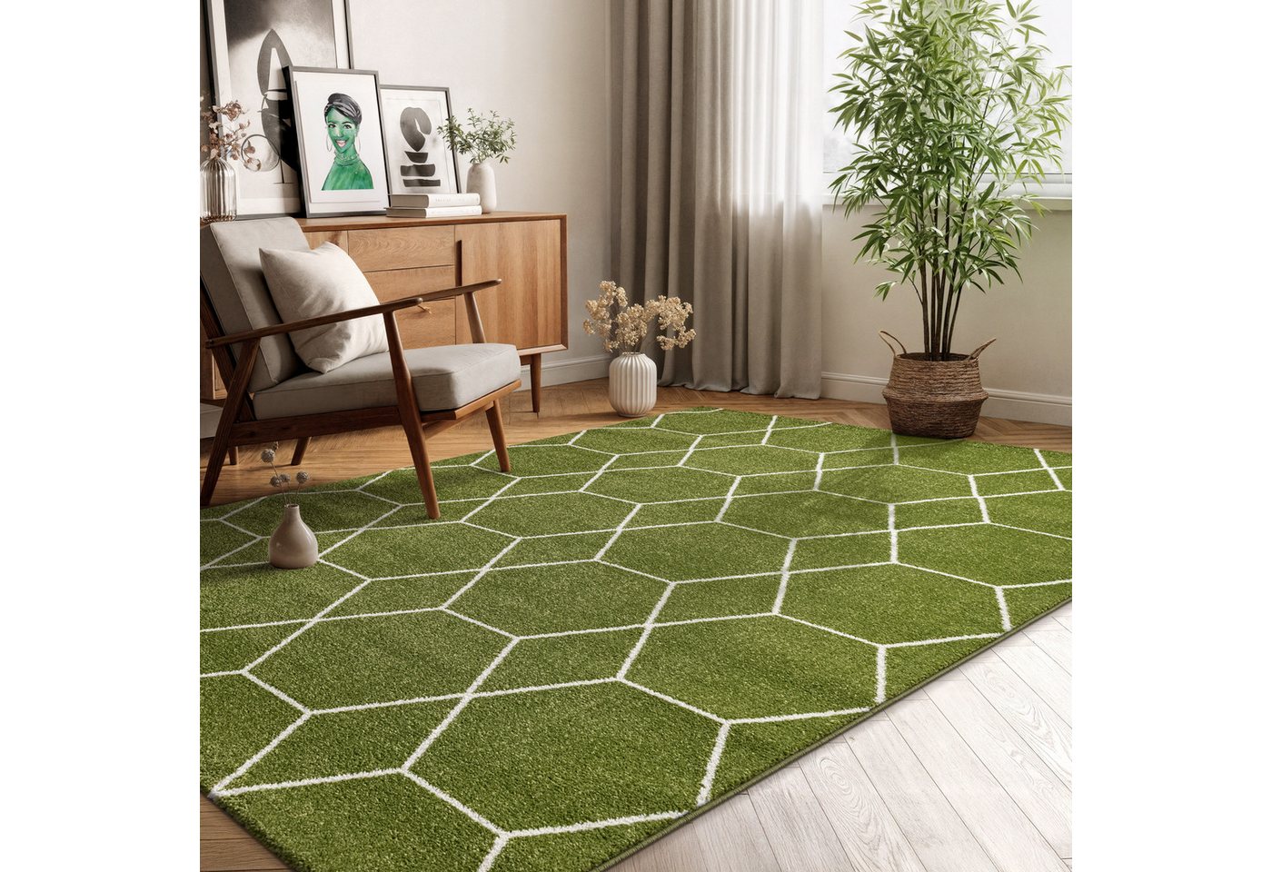Sanat Teppich Trellis, auch als Läufer und Rund, rechteckig, Höhe: 10 mm, Kurzflor, skandi, boho, große Farbauswahl, alle Räume – Bild 2 von 5