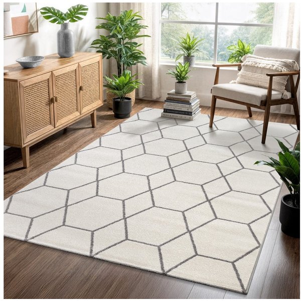 Sanat Teppich Trellis, auch als Läufer und Rund, rechteckig, Höhe: 10 mm, Kurzflor, skandi, boho, große Farbauswahl, alle Räume