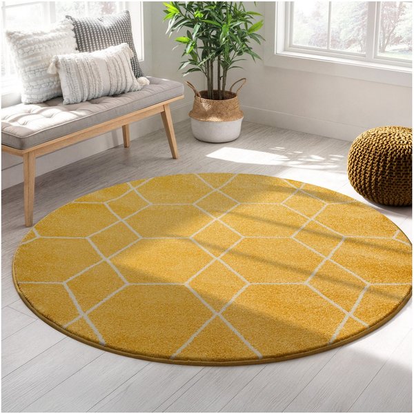 Sanat Teppich Trellis, auch als Läufer und Rund, rund, Höhe: 10 mm, Kurzflor, skandi, boho, große Farbauswahl, alle Räume