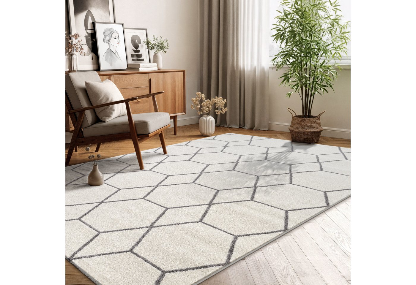 Sanat Teppich Trellis, auch als Läufer und Rund, rechteckig, Höhe: 10 mm, Kurzflor, skandi, boho, große Farbauswahl, alle Räume – Bild 2 von 5