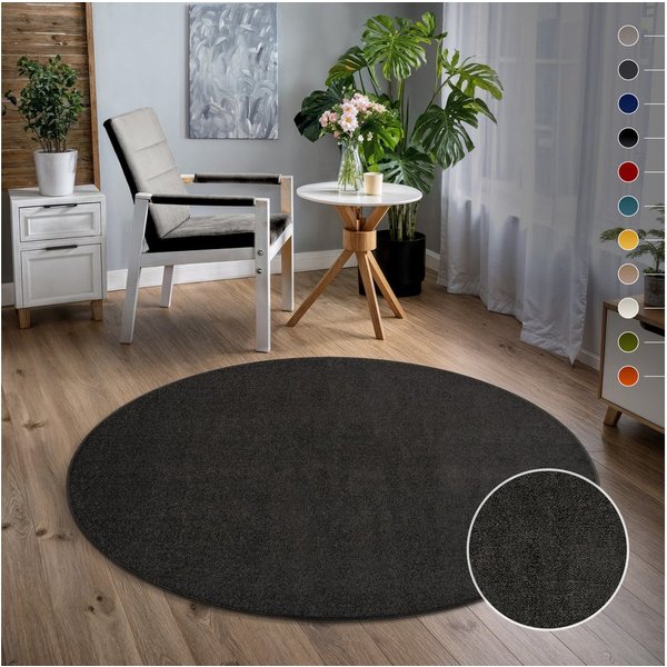 Sanat Teppich UNI, auch als Läufer und Rund, rund, Höhe: 13 mm, robuster Kurzflorteppich, große Farbauswahl, Wohnzimmer, alle Räume