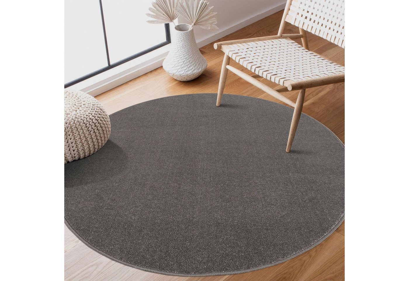 Sanat Teppich UNI, auch als Läufer und Rund, rund, Höhe: 13 mm, robuster Kurzflorteppich, große Farbauswahl, Wohnzimmer, alle Räume – Bild 4 von 5
